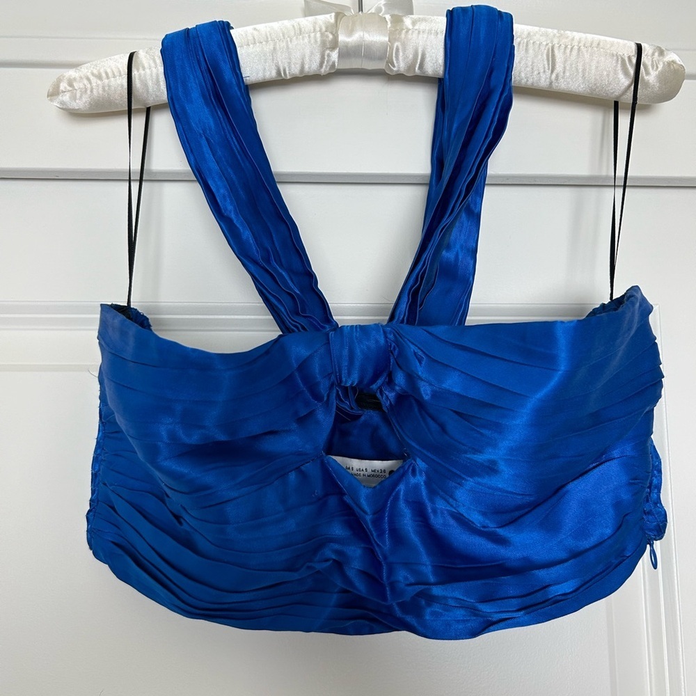 Zara Blue Ruched Crop Top Size S - Picture 3 of 6